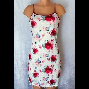 Red & White, Silky, Floral, Night Slip